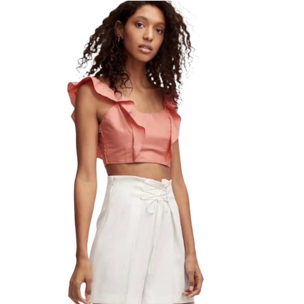 Aritzia Coral Ruffle-Sleeve Crop Top
